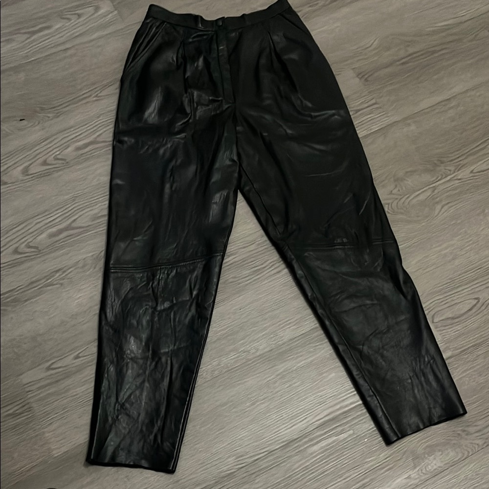 Super soft lamb leather vintage high-waist pants